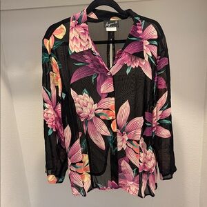 Benjamin A Floral Black Sheer Women's Top size 18